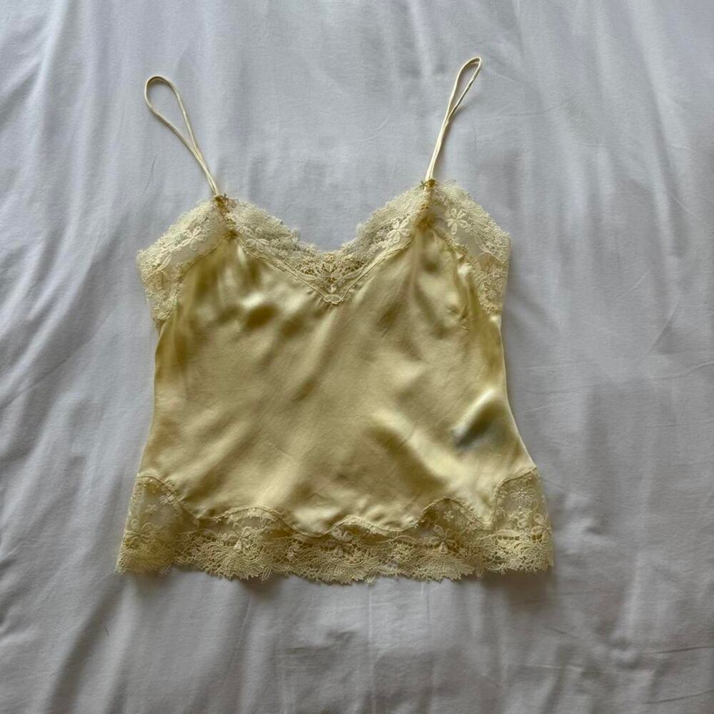 Yellow lace cami top with adjustable straps